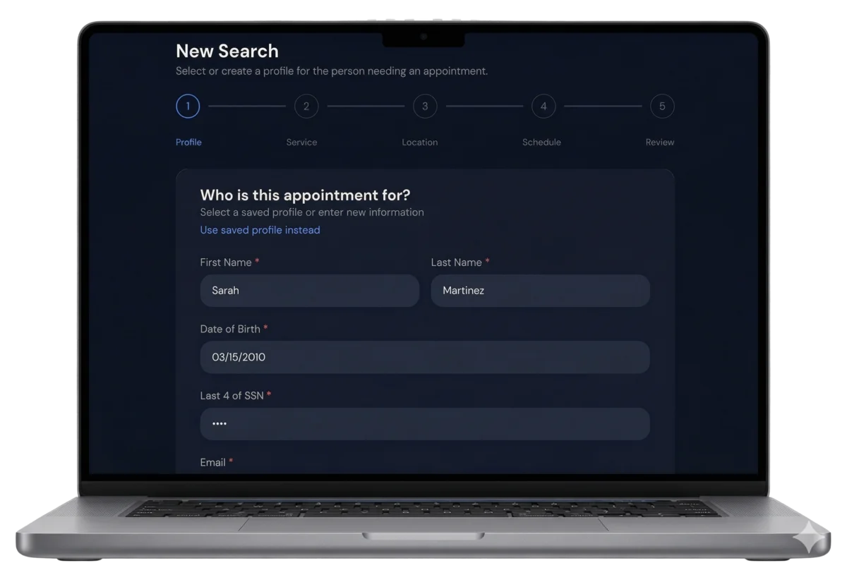 Step 01: Tell us who needs the appointment