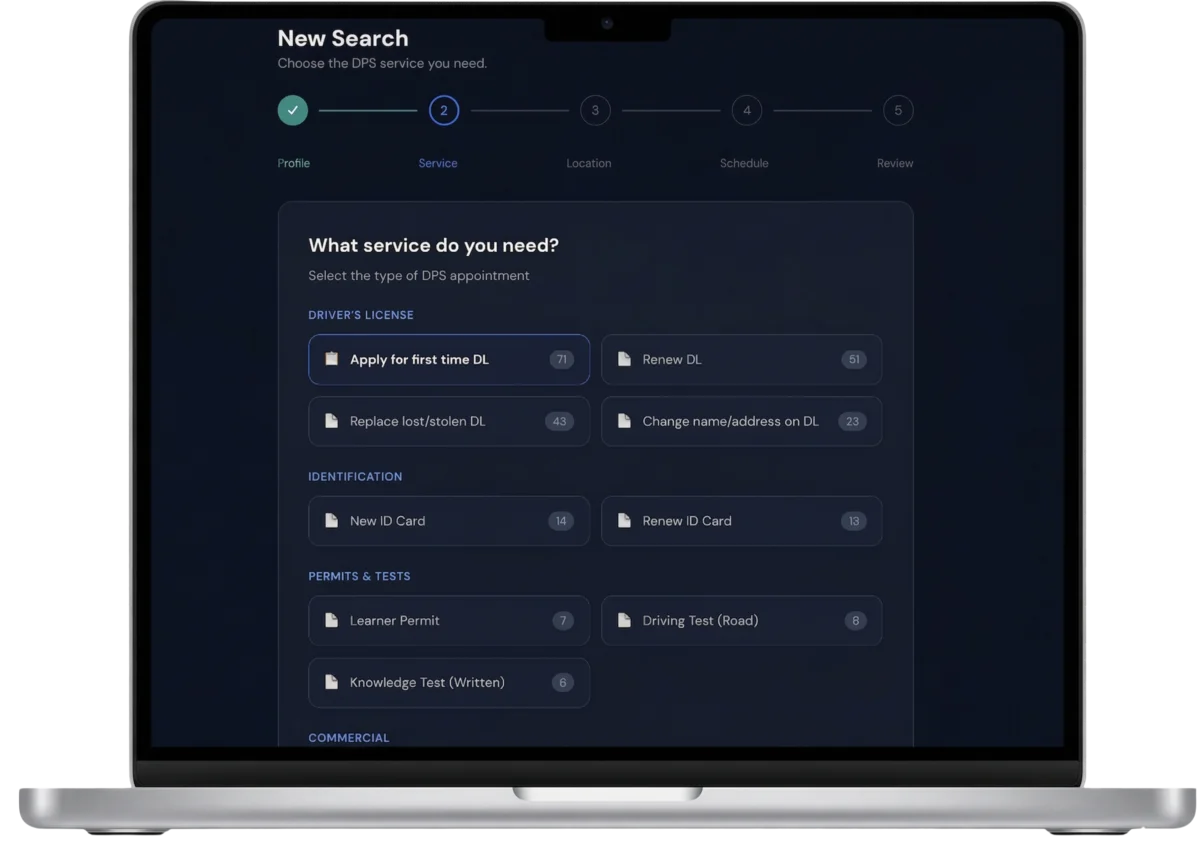 Step 02: Choose your service and area
